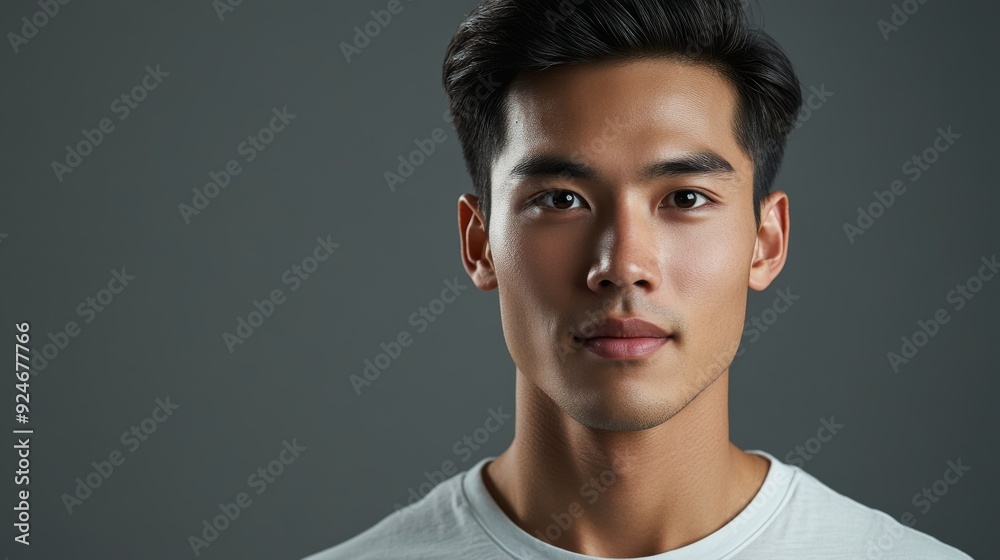 Model portrait of handsome Asian man in white t-shirt, isolated on transparent background, concept of style and fashion. Model portrait of handsome Asian man in white t-shirt, isolated on transparent background, concept of style and fashion.