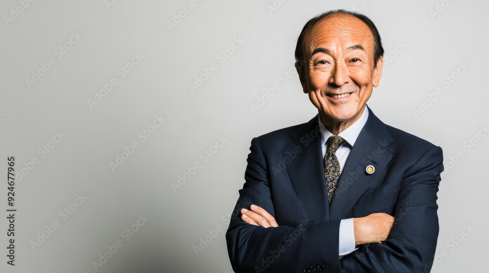 An Asian senior businessman standing with his arms crossed, isolated on a transparent background is a happy businessman An Asian senior businessman standing with his arms crossed, isolated on a transparent background is a happy businessman