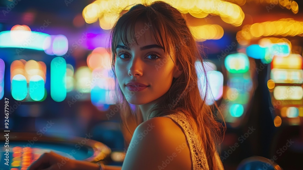 A captivating photograph of a woman deeply focused on a game of cards at a casino. The image captures the excitement and intensity of the moment. A captivating photograph of a woman deeply focused on a game of cards at a casino. The image captures the excitement and intensity of the moment.