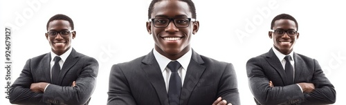 Isolated on transparent background, a smiling African American businessman poses in a suit as he smiles, a professional headshot displaying his professional skills