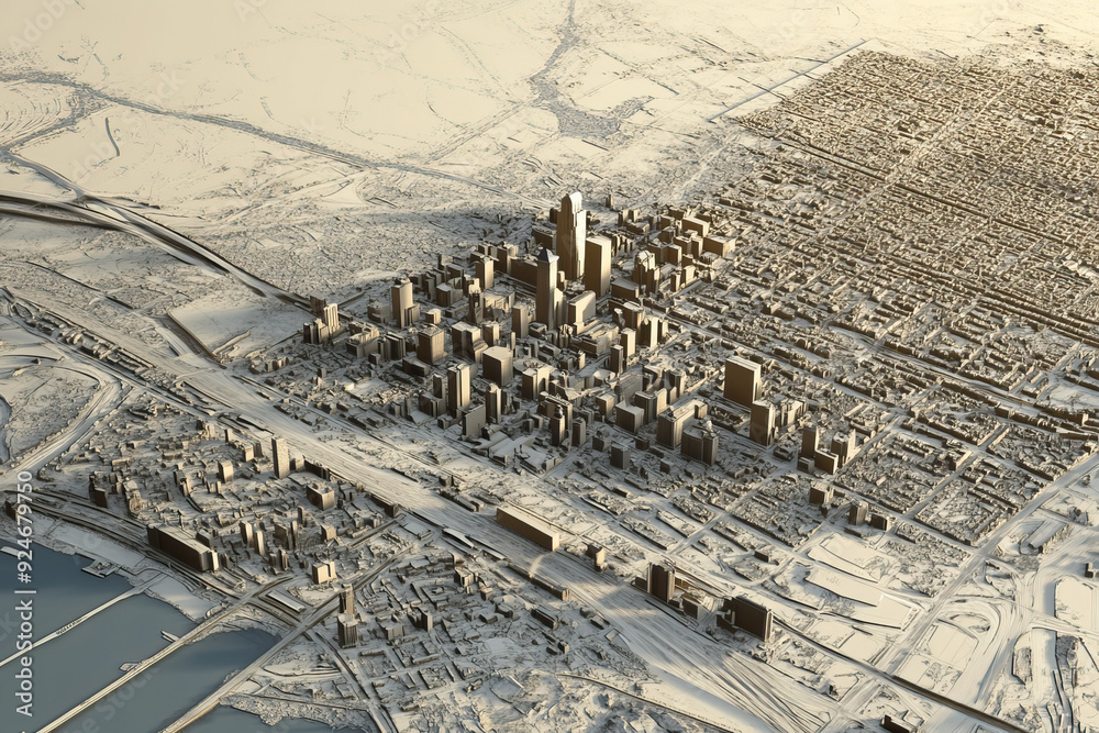 Technical aerial visual, 3D LiDAR GIS aerial map satellite scan model ...