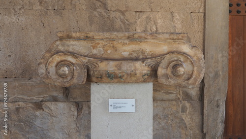 Original Capital in Stoa of Attalos in Agora of Athens, 11th June 2024, Greece