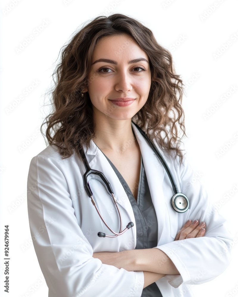 Isolated, smiling female doctor with stethoscope Isolated, smiling female doctor with stethoscope