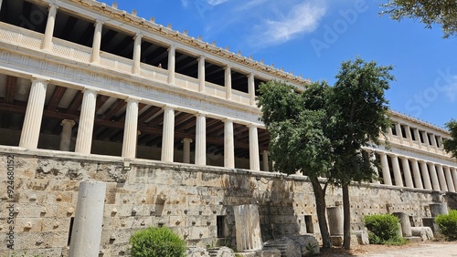Exterior of Stoa of Attalos in Agora of Athens, 11th June 2024, Greece