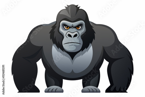 Cartoon Illustration of a Standing Gorilla with a Serious Expression