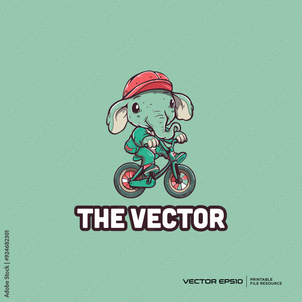 Cute elephant riding bicycle mascot, vector, logo, character, cartoon, illustration, eps10 Cute elephant riding bicycle mascot, vector, logo, character, cartoon, illustration, eps10