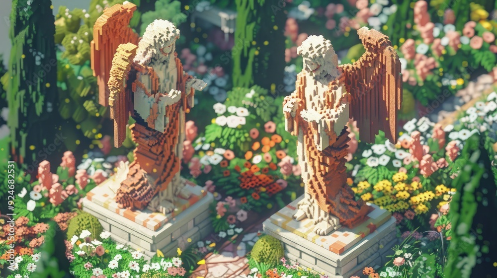 Fototapeta premium Christian religious background in colorful pixel-art style.