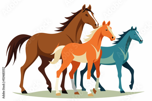 Three Horses Walking Side by Side