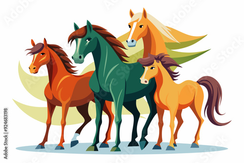Four Colorful Horses Standing Together