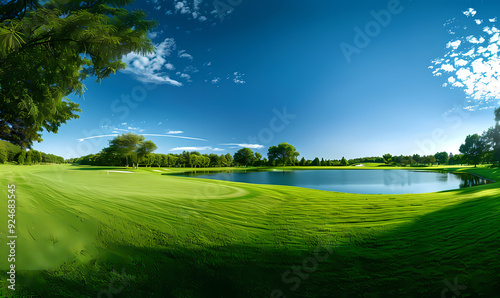 Fototapeta Naklejka Na Ścianę i Meble -  golf course on the lake