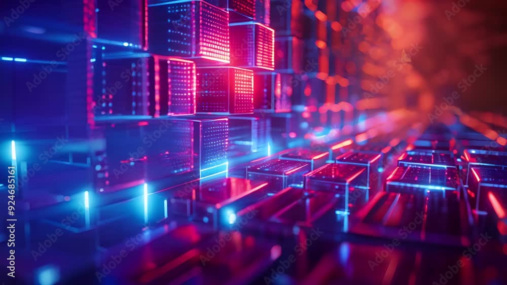 Abstract digital with glowing blue and red lines, symbolizing data flow and technological advancement. Abstract digital with glowing blue and red lines, symbolizing data flow and technological advancement.