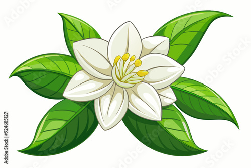 A Single White Flower with Green Leaves
