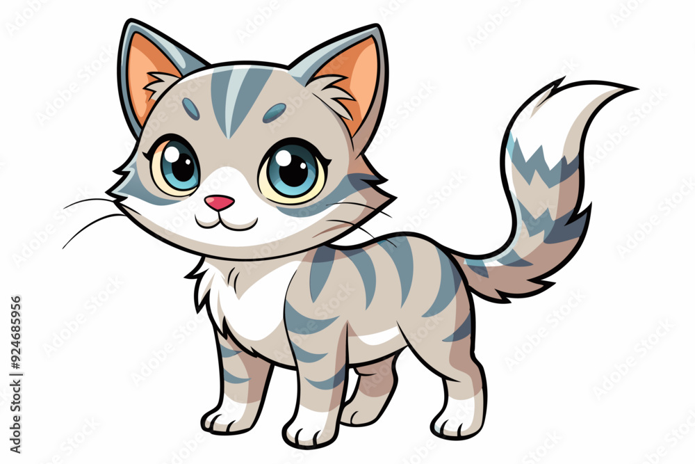 Cartoon Illustration of a Gray Tabby Cat with Big Eyes Cartoon Illustration of a Gray Tabby Cat with Big Eyes
