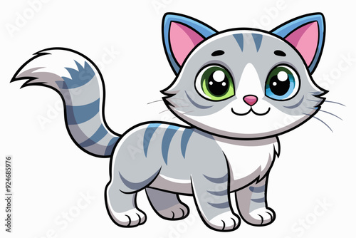 Adorable Grey and White Tabby Kitten with Blue and Green Eyes