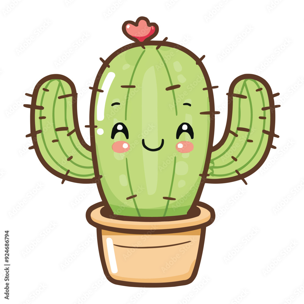 Naklejka premium cute happy kawaii style cactus plant vector