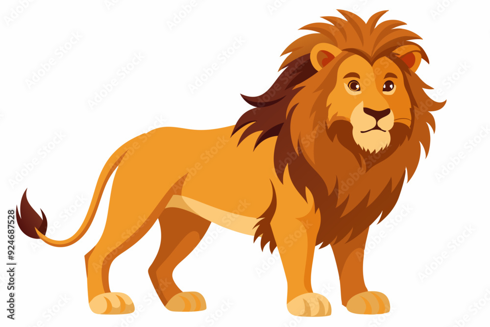 Cartoon illustration of a majestic lion standing with a proud expression Cartoon illustration of a majestic lion standing with a proud expression