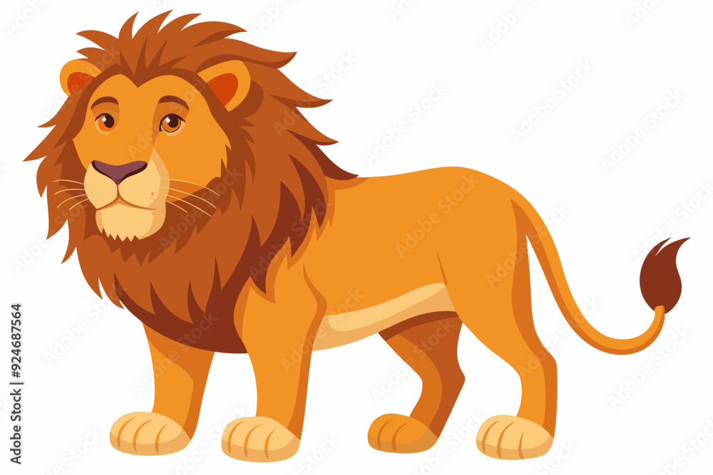 Obraz premium Cartoon Illustration of a Lion Standing on White Background