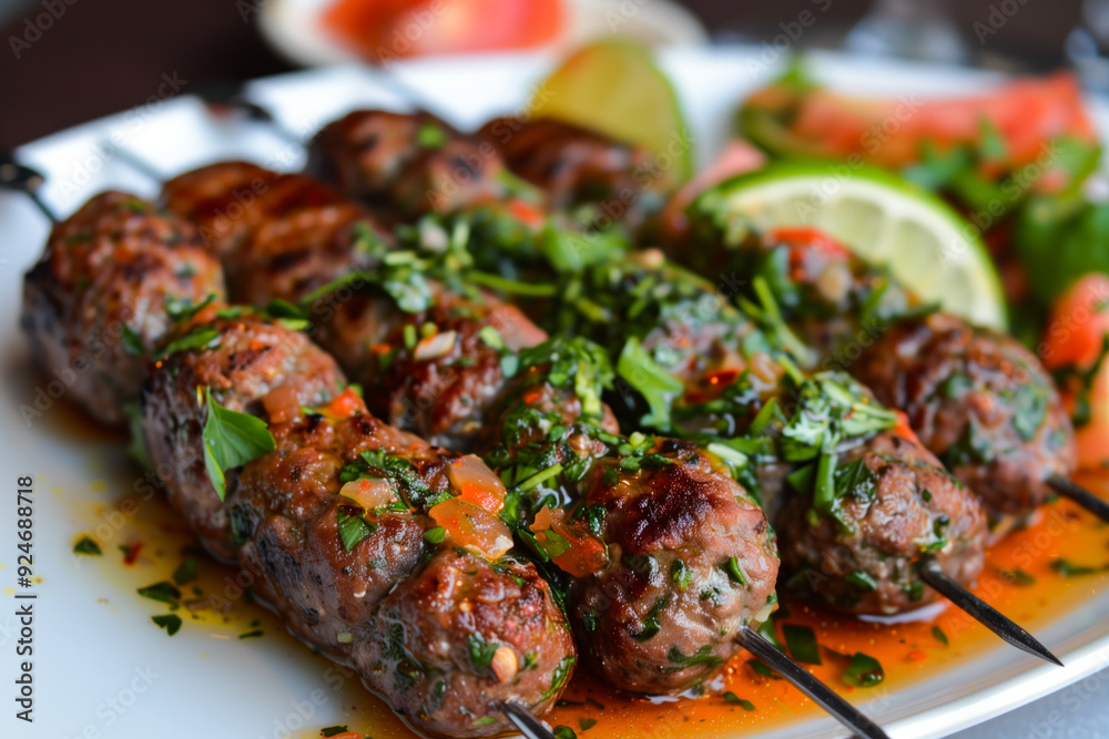 Grilled beef kofta kebabs with herbs Grilled beef kofta kebabs with herbs