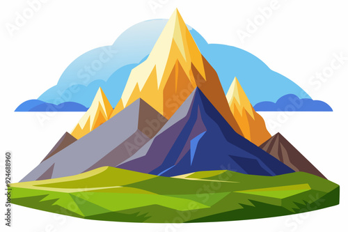 Majestic Mountain Range with Cloudy Sky and Lush Green Valley
