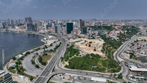 Принти на полотні Aerial view of Luanda showcasing coastal landscape, urban development, and the i