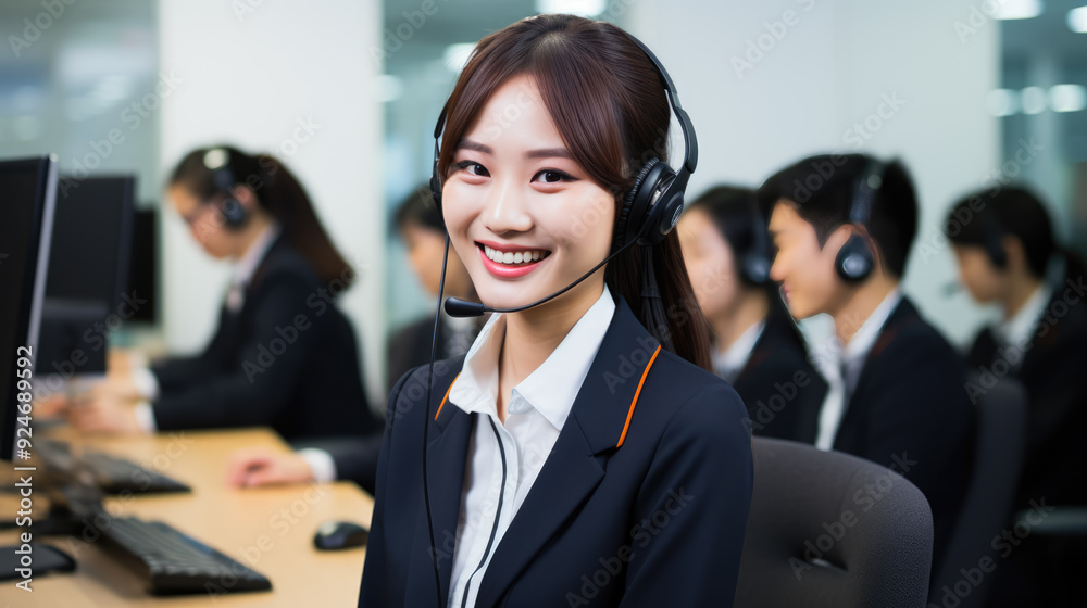 generated illustration of women telesales in formal suit wearing headset or headphone talking with customer in modern office generated illustration of women telesales in formal suit wearing headset or headphone talking with customer in modern office