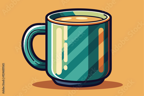 Cartoon Illustration of a Green Mug with Coffee