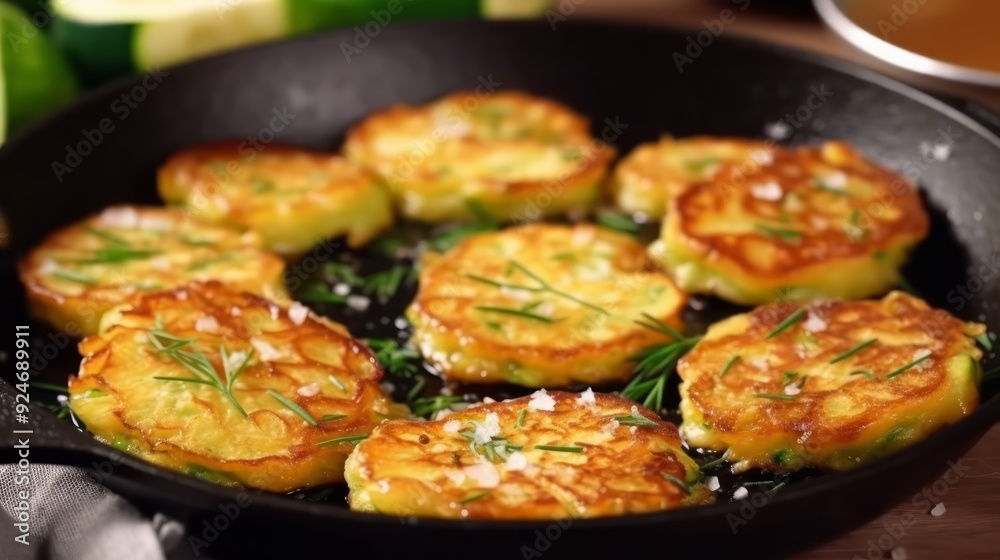 Golden Zucchini Fritters in Skillet Golden Zucchini Fritters in Skillet
