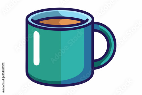 Teal Mug with Brown Liquid and a White Stripe