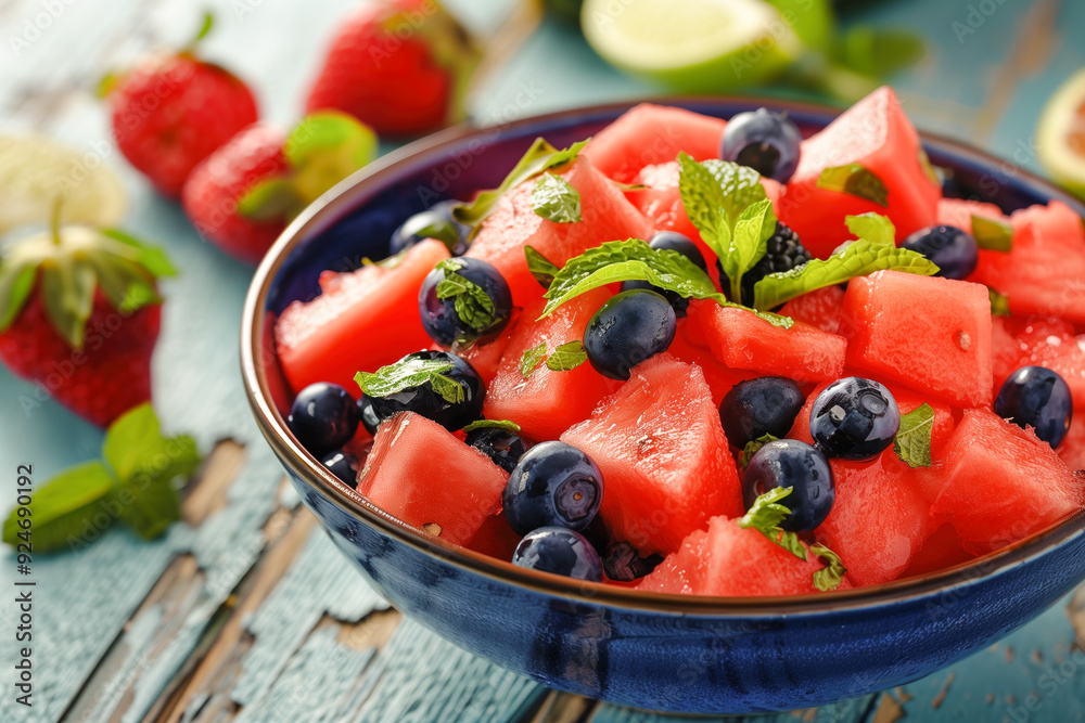 Refreshing watermelon berry salad with mint Refreshing watermelon berry salad with mint