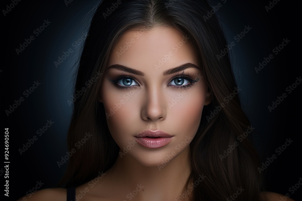 Fototapeta premium A woman with long dark hair and blue eyes