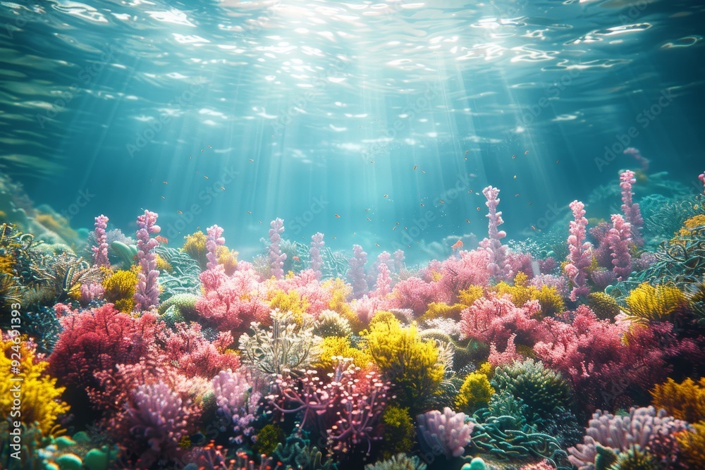Fototapeta premium Vibrant Underwater Coral Reef Showcasing Diverse Marine Life and Colors