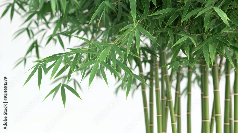 Close-Up of Lush Green Bamboo Stalks and Leaves Against a Light Background