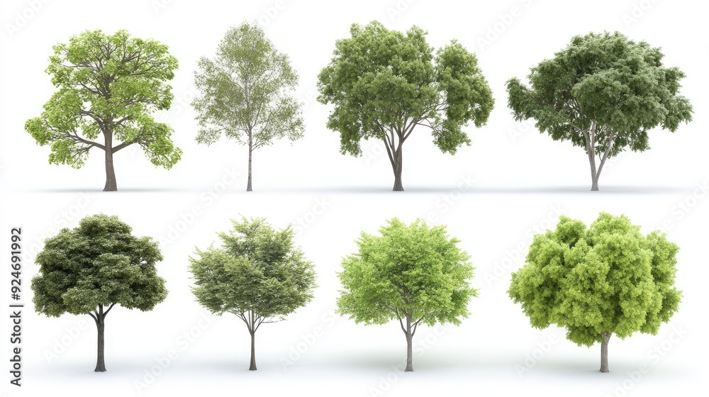 Collection of Various Trees Isolated on White Background Showcasing Different Types and Shapes of Green Foliage Collection of Various Trees Isolated on White Background Showcasing Different Types and Shapes of Green Foliage
