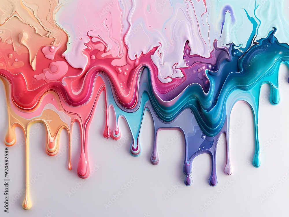 Multi-colored paints flow down on a white background. Artificial intelligence. Multi-colored paints flow down on a white background. Artificial intelligence.