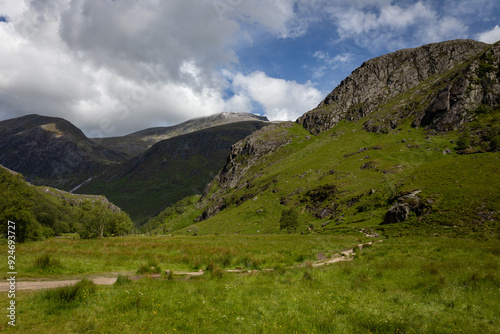 Beautiful walk on a sunny summer day to the Steall falls near the town of Fort William, Scotland