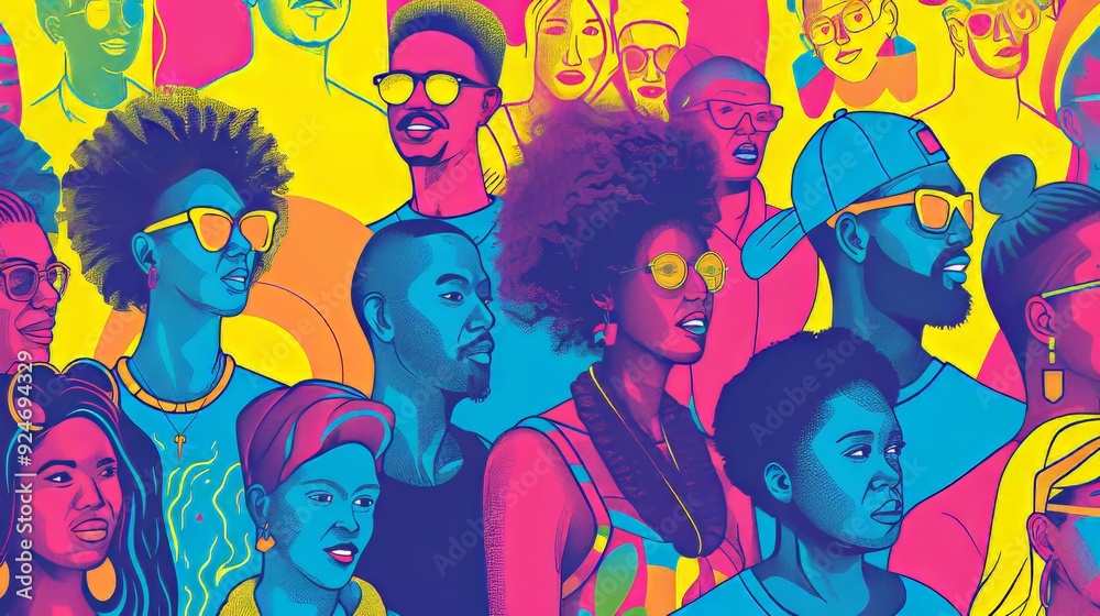 Diverse Group of People Celebrating at a Pride March in Line Art.