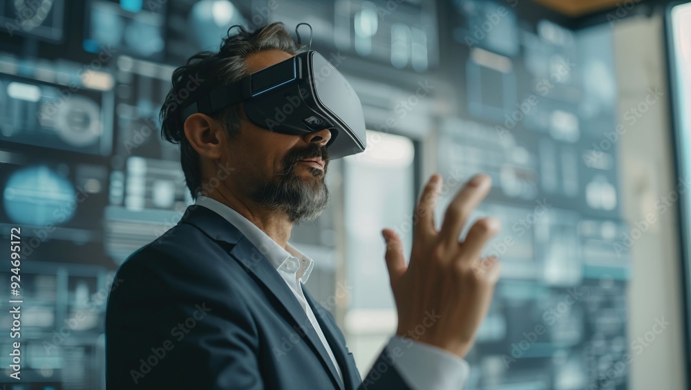 Exploring New Realities: A Professional Delves into the Realm of Virtual Reality, Engaging with Technological Innovations of Tomorrow in a High-Tech Environment. Exploring New Realities: A Professional Delves into the Realm of Virtual Reality, Engaging with Technological Innovations of Tomorrow in a High-Tech Environment.