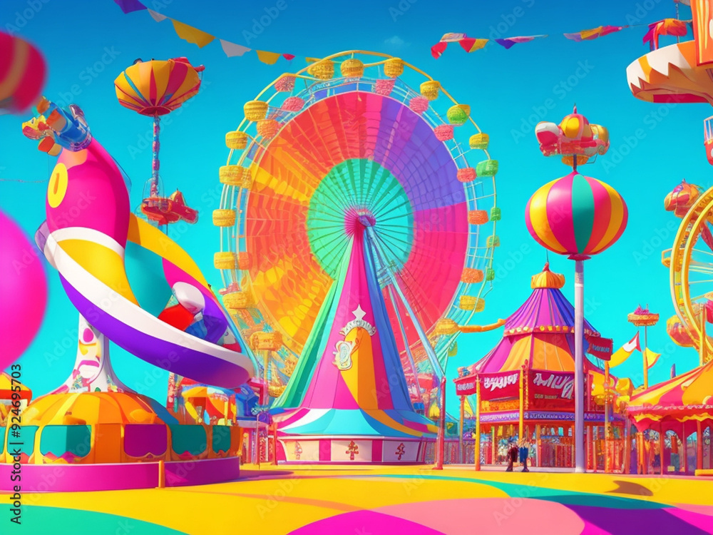 Colorful cartoon style carnival amusement park and funfair background, Generative AI Colorful cartoon style carnival amusement park and funfair background, Generative AI