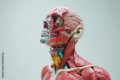 A close up of a human body with the head and neck removed