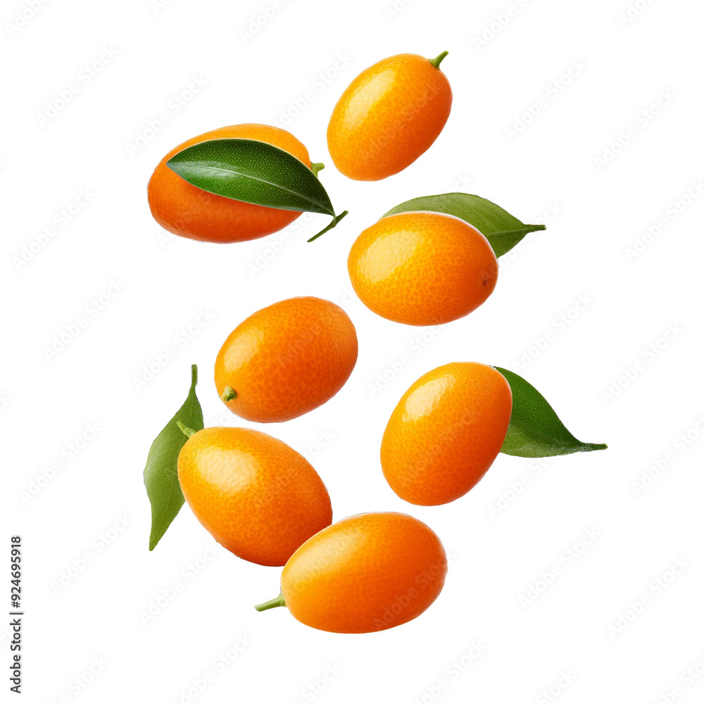 Falling Kumquats Isolated on White Background Falling Kumquats Isolated on White Background