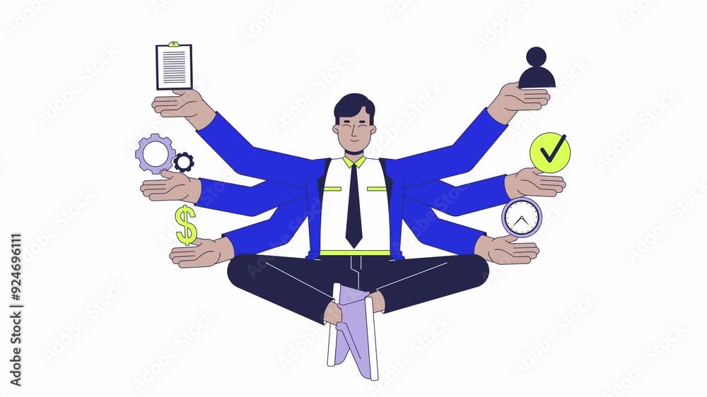 Multitasking in management line 2D animation. Product manager working ...