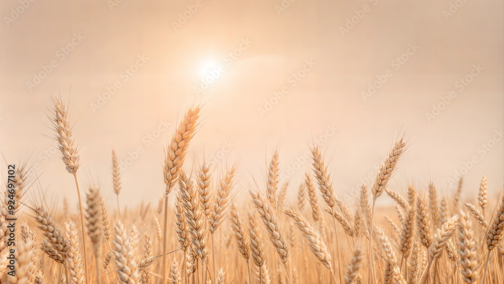 Fototapeta premium wheat on the side, sky and sun