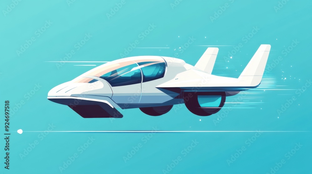 Fototapeta premium Futuristic Flying Car Prototype - Concept of Innovation in Transportation, Flat Design Illustration