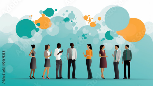 generated illustration of small figurine with speech bubble and balloons