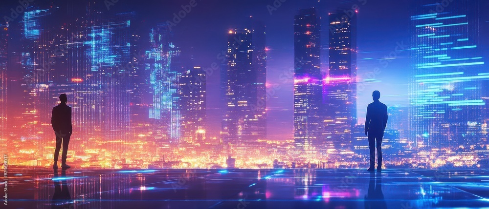 Fototapeta premium Entrepreneurs discussing innovative solutions for urban mobility, smart city concepts, future of transportation