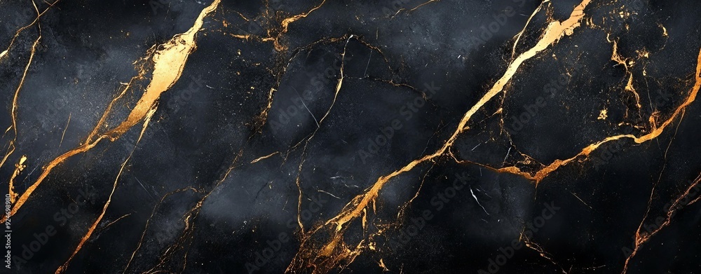 Fototapeta premium luxurious black marble texture with striking gold veins, evoking elegance and sophistication.