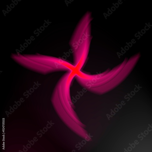Square black background. Conceptual fantasy graphic of an alien or avatar planet. Pink star shape with blurred edges. Illusion of depth, dimension and distance.