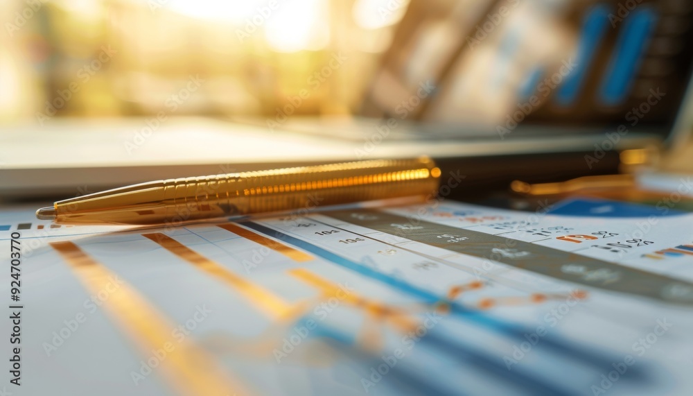Stack of Gold Coins on Paper with Financial Documents, Financial Concept Stack of Gold Coins on Paper with Financial Documents, Financial Concept