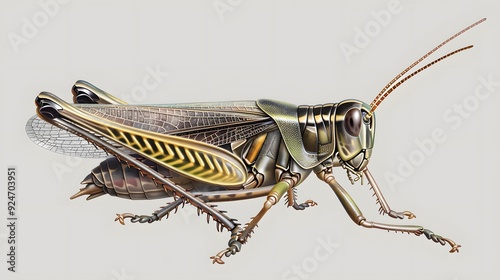 Close up of Grasshopper Insect isolated on transparent png background, entomology collection, anatomy of insect concept. . . photo