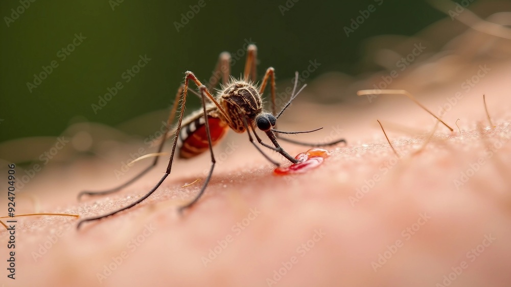 Close-up of a mosquito feeding on human skin Close-up of a mosquito feeding on human skin